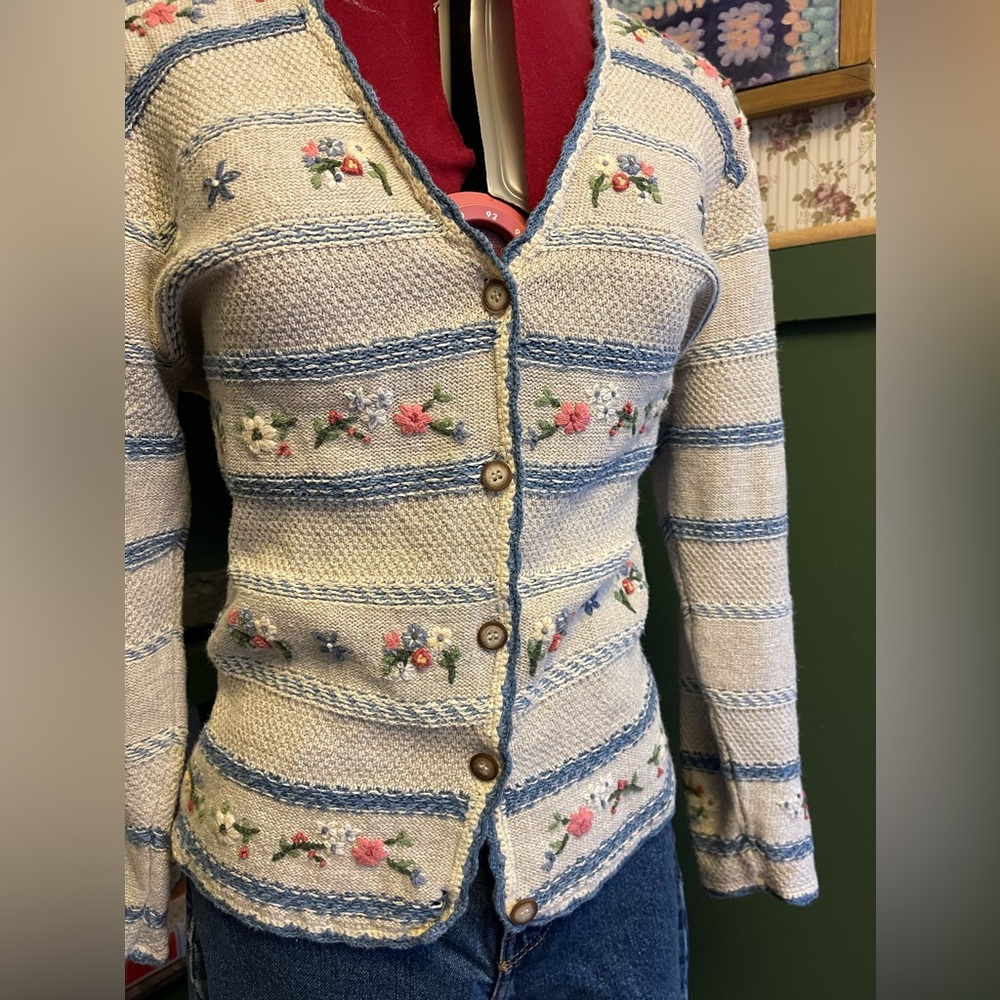 Floral Embroidered Striped Sweater